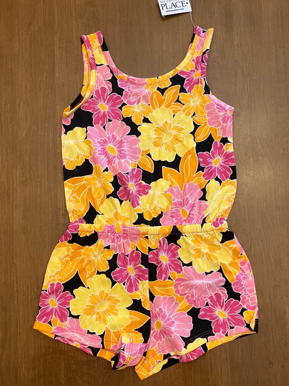 Set of 3 Tank Rompers- Pink & Yellow & Orange, Floral, Stripes, Solid - Picture 1 of 3